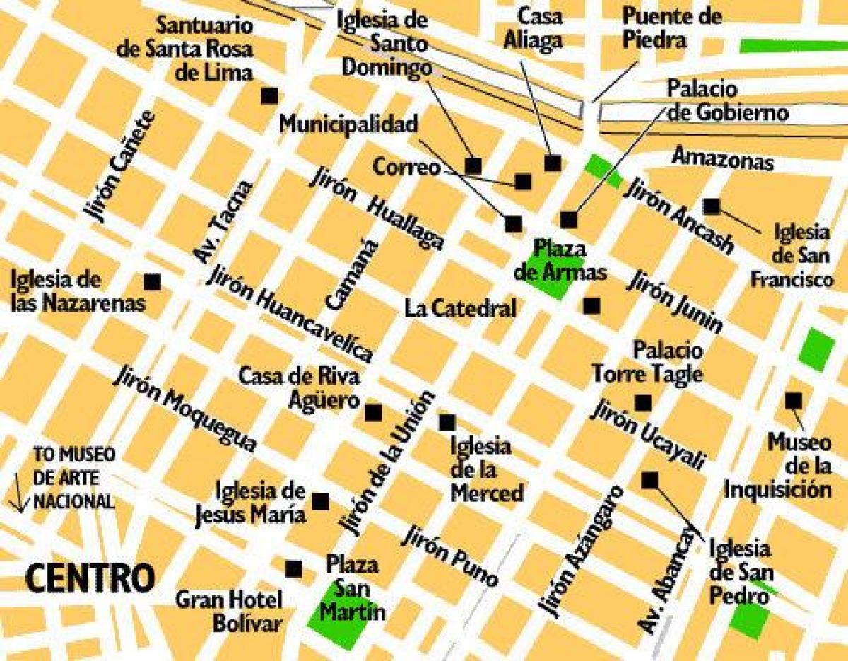 Mappa del centro di Lima, perù