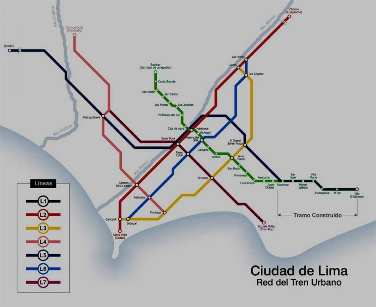 Mappa della metropolitana di Lima, perù