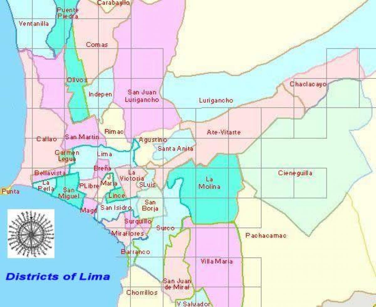 mappa di Lima, perù, distretti