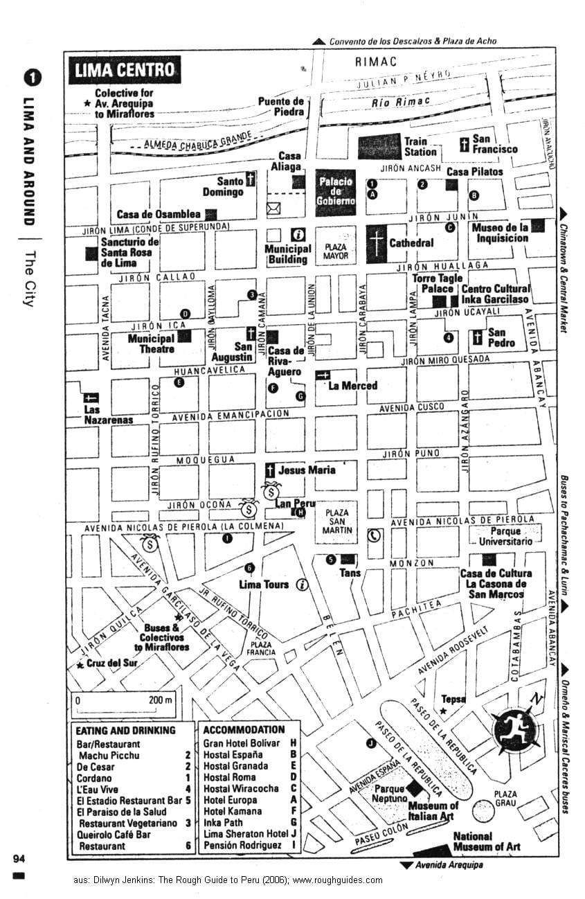 Mappa di Lima tour a piedi