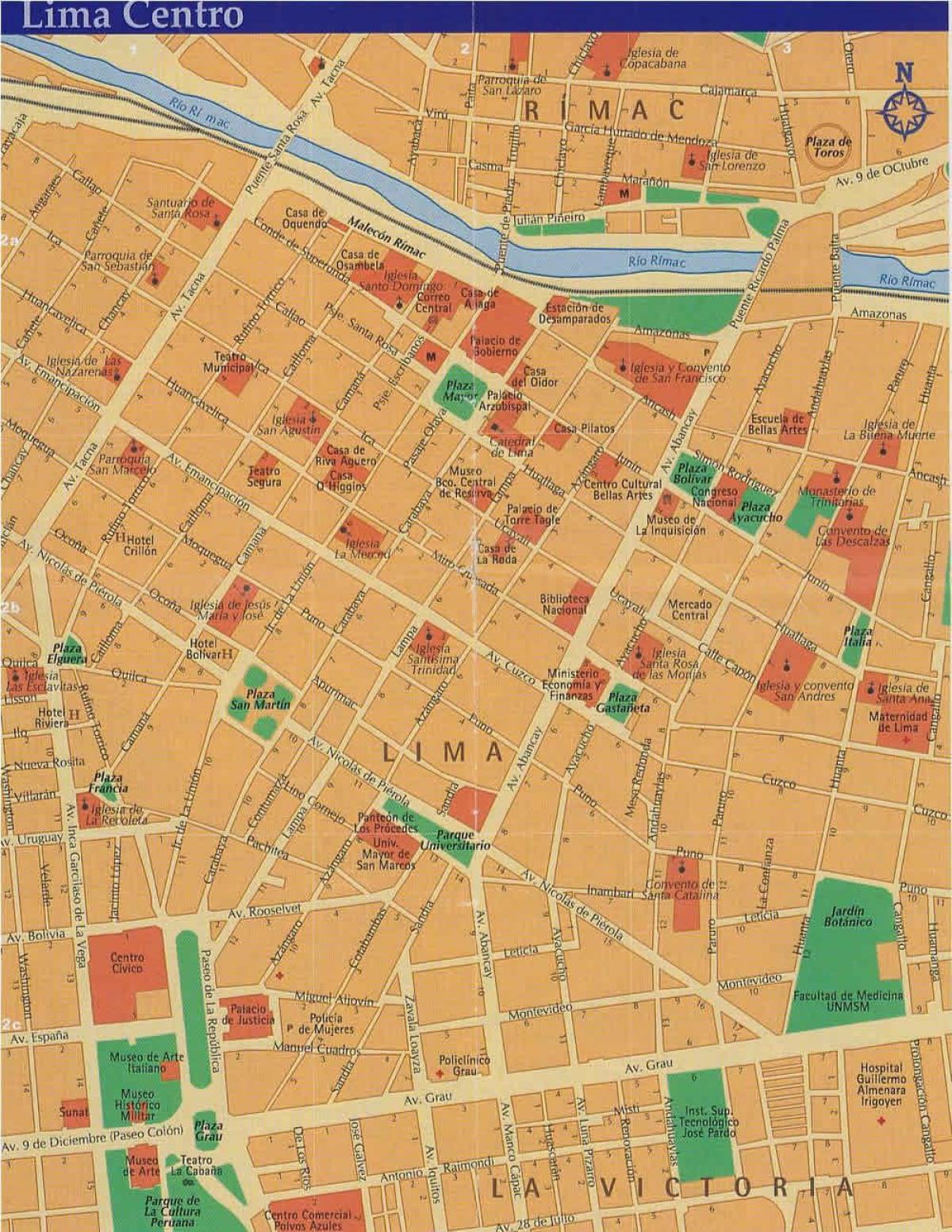 Mappa di mappa di Lima in perù e dintorni
