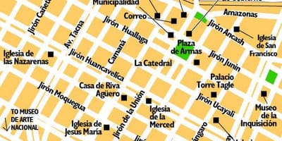 Mappa del centro di Lima, perù