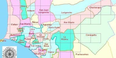 Mappa di Lima, perù, distretti
